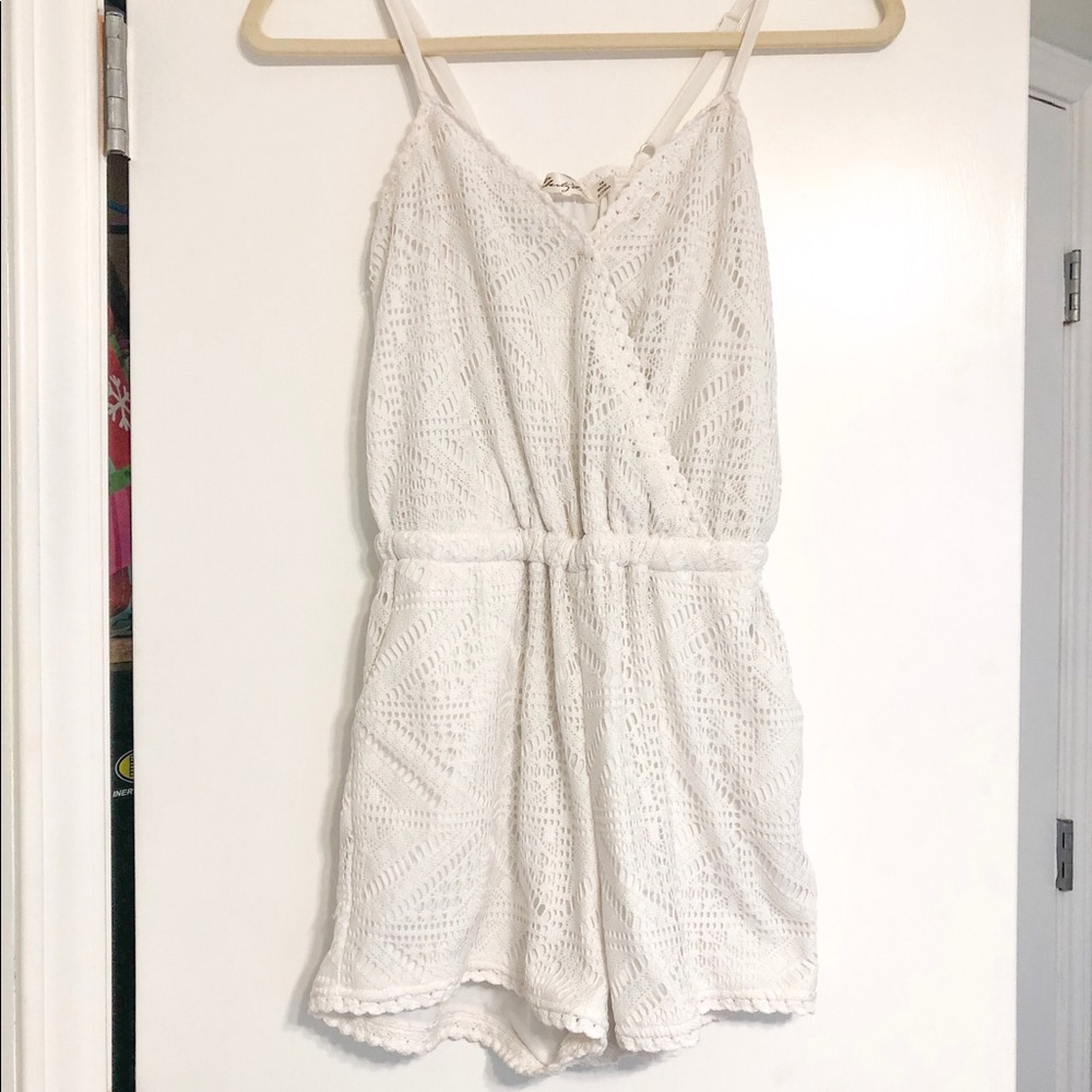 White Crochet Romper XS  w/ straps adjustable